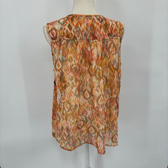 Liverpool Los Angeles Shirred Tie Front Blouse Sleeveless Top M Granola Sheer - Picture 4 of 14